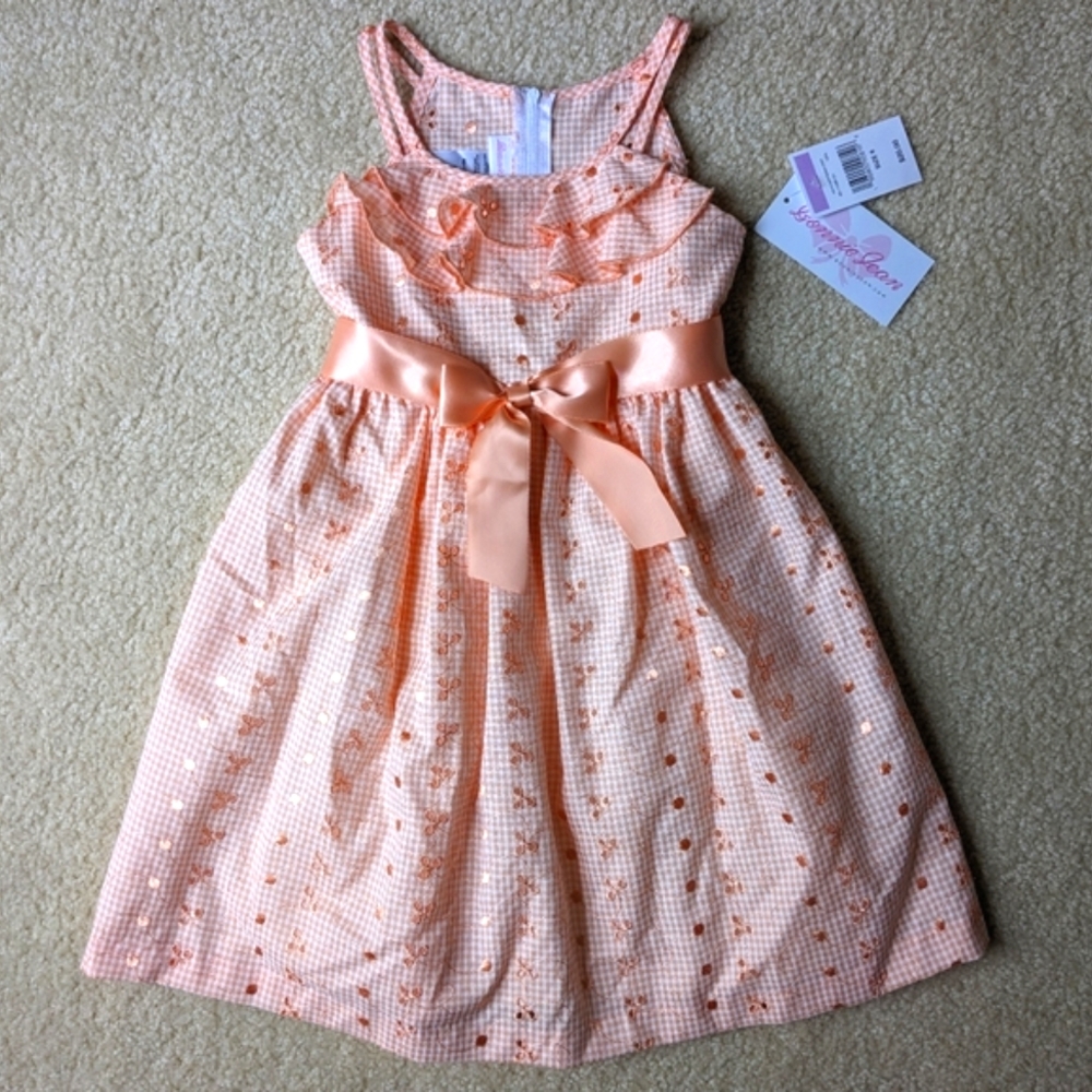 Girls Orange Gingham Eyelet Dress